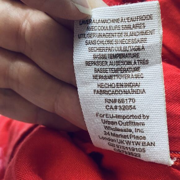 Free People Jumpsuit Size 6 Feel the Sun Red Linen Blend Wide Leg Pockets Boho - Picture 11 of 12